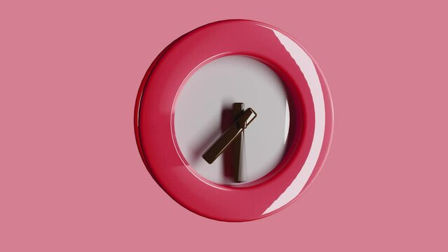 Rotating hands on the red clock 3d render.
