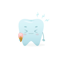 Cartoon frozen tooth with ice cream cone. Cute dental mascot for kids clinic.