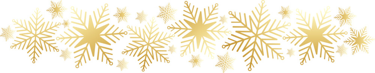 Gold banner with composed of snowflakes on transparent background