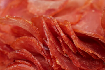 Pork Jerky slice meat background. Close up