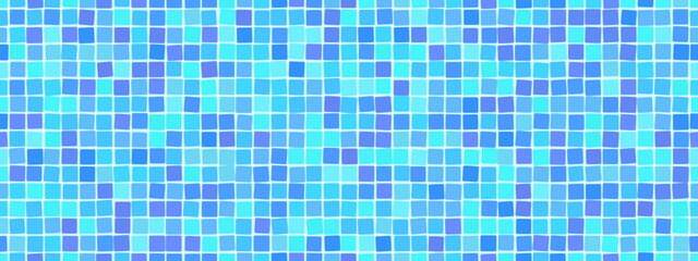 Light blue swimming pool mosaic tile seamless pattern. Abstract vector background. Shower or kitchen floor and wall decoration. Bathroom with modern interior design. Texture of tiny squares
