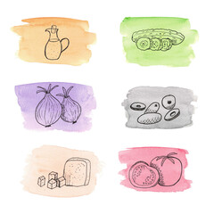 Fototapeta premium food menu background watercolor salad stencil