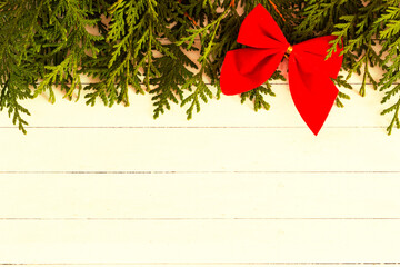 christmas card with red ribbon