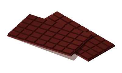 Vector illustration of chocolate bar isolated on white background. Dark chocolate icon. Dessert.