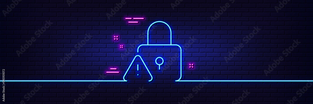 Poster neon light glow effect. lock line icon. padlock warning sign. security access symbol. 3d line neon g