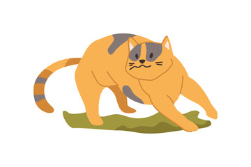 Cat life and routine, isolated kitten running outdoors. Playful feline animal with long tail. Cute kitty leading active rest and leisure. Vector in flat style