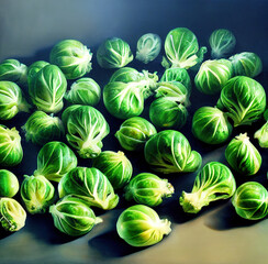 Group of green vegan Brussel Sprouts.Healty food concept.