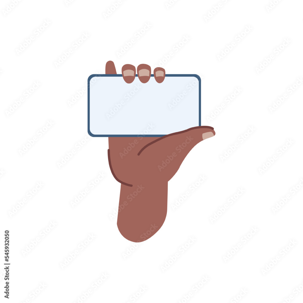 Poster user holding smartphone with huge touchscreen, isolated empty or blank screen of cell phone. gadget 
