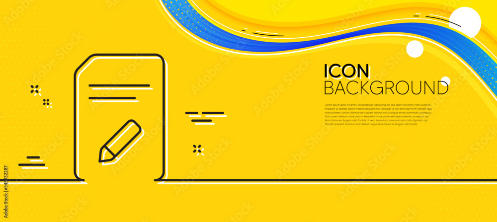 Poster edit document line icon. abstract yellow background. information file sign. paper page with pencil c