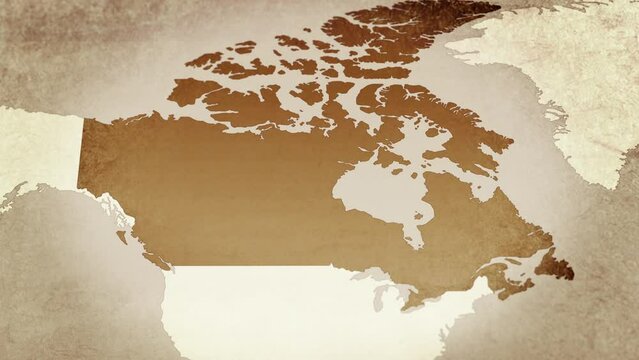 Vintage map showing Canada. From above zooming in.