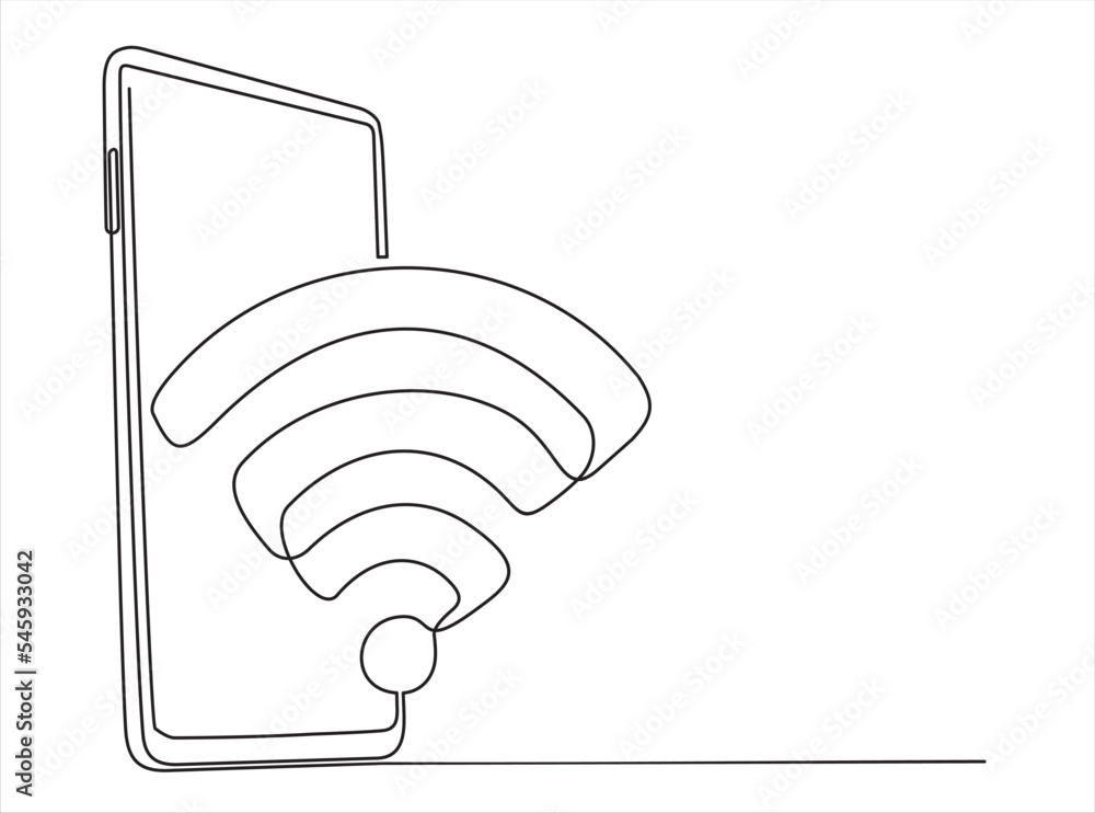Poster continuous one single line of smartphone with wi-fi mark
