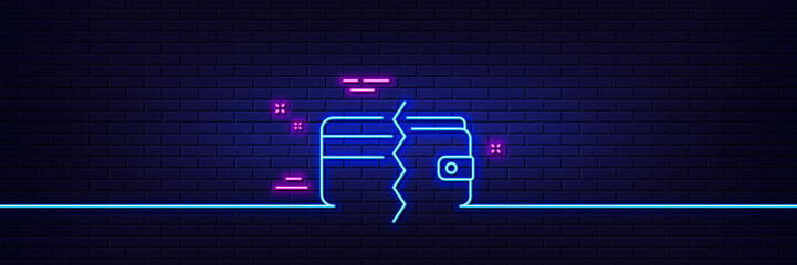 Neon light glow effect. Credit card or cash line icon. Payment methods sign. 3d line neon glow icon. Brick wall banner. Payment methods outline. Vector