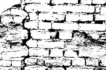 Grunge black texture as brick wall with the crack line shape on white background (Vector). Use for decoration, aging or old layer