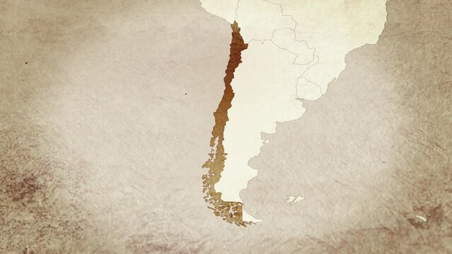 Vintage map showing Chile. From above zooming in.