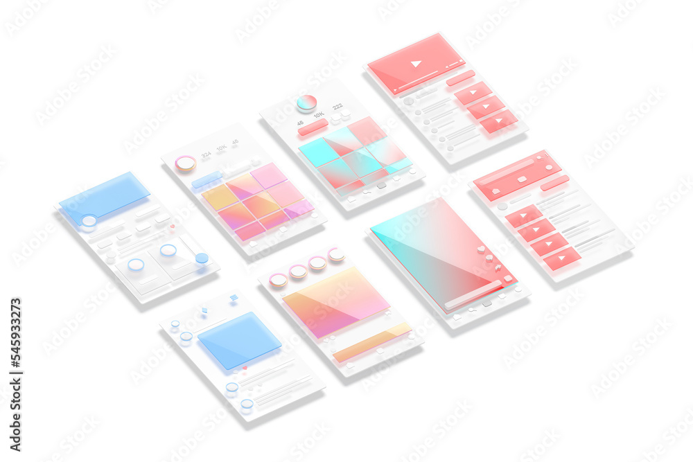 Poster content and profile page grid interface frame mockup, different types