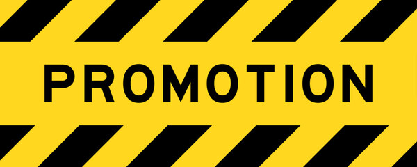 Yellow and black color with line striped label banner with word promotion