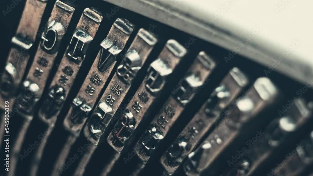 Aufkleber typo keys of a old manual typewriter typing on a retro writing machine, close up view