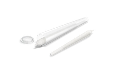 Blank white weed joint with plastic tube pack mockup, isolated