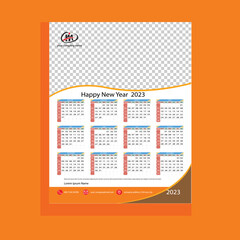 2023 Calendar year vector illustration. The week starts on Sunday. Annual calendar 2023 template. Calendar design in black and white colors, Sunday in red colors. Vector