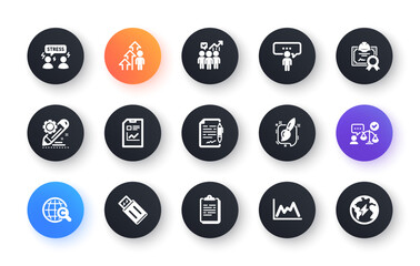 Minimal set of Project edit, Lawyer and Certificate flat icons for web development. Painting brush, International Ð¡opyright, Agreement document icons. Employee result. Vector