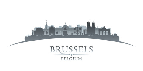 Naklejka premium Brussels Belgium city silhouette white background