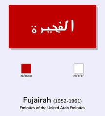 Obraz premium Vector Illustration of Fujairah (1952-1961)flag isolated on light blue background. Illustration Fujairah flag with Color Codes. As close as possible to the original.