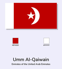 Vector Illustration of Umm Al-Qaiwain flag isolated on light blue background. Illustration Umm Al-Qaiwain flag with Color Codes. As close as possible to the original.
