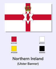 Vector Illustration of Northern Ireland (Ulster Banner). flag isolated on light blue background. Illustration Northern Ireland flag with Color Codes. - obrazy, fototapety, plakaty