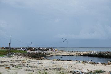 The public landfill area with marine debris and rubbish at Maafushi, maldives.