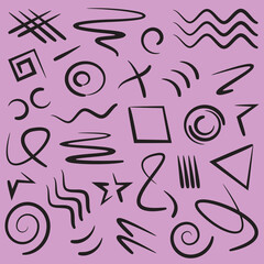 Abstract hand drawn vector marker doodles set