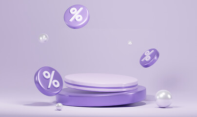 3D Purple podium illustration with percent icon