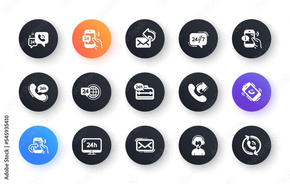 Aufkleber processing icons. call center, support and chat message. 24 hour service classic icon set circle web