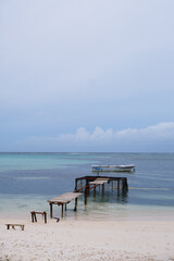 Maafushi is one of the biggest and most popular local islands in Maldives. The beach area during raining season.