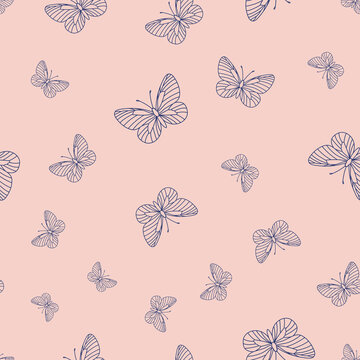 Blue and pink butterfly repeat pattern