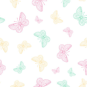 Colorful butterflies on white background vector pattern