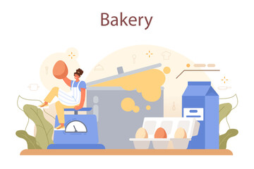 Baker concept. Chef in the uniform baking bread and pastry. Bakery worker