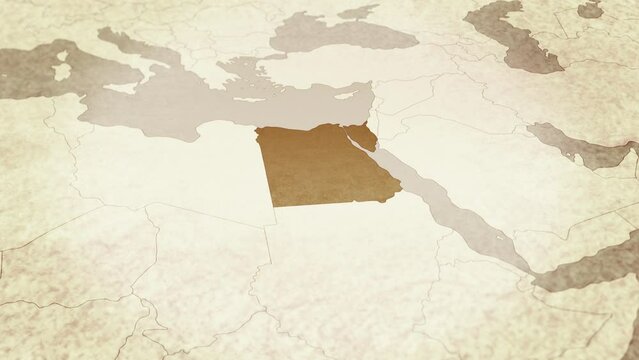 Vintage map showing Egypt. From above zooming in.