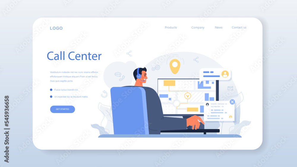 Aufkleber call center operator web banner or landing page. technical support