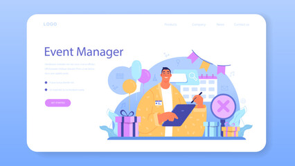 Event managemer web banner or landing page. Entertainment specialist