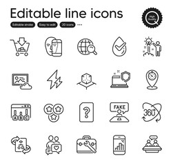 Set of Technology outline icons. Contains icons as Face biometrics, Photo cloud and Technical algorithm elements. Full rotation, Survey results, Timer web signs. Employees talk. Vector