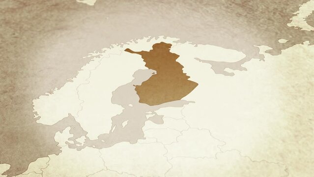 Vintage map showing Finland. From above zooming in.
