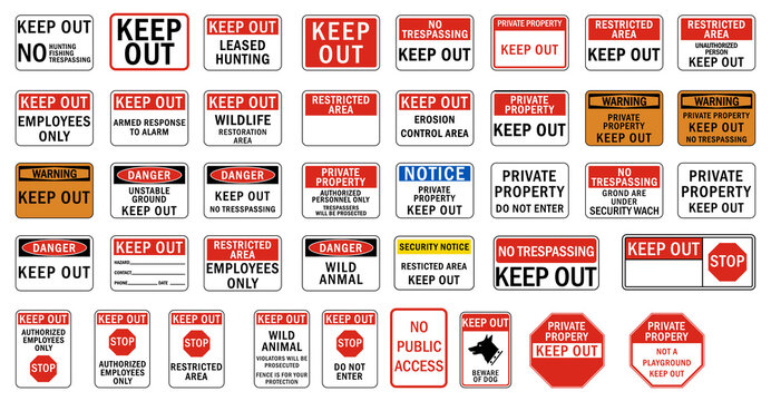 keep out sign private property danger warning sign set of vector