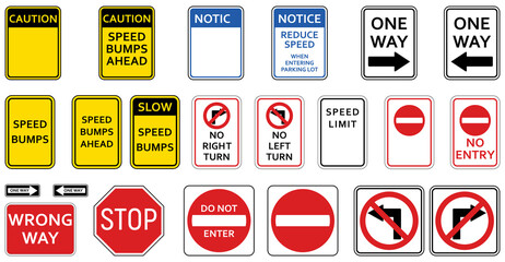 Road sign set of vector do not enter stop wrong way