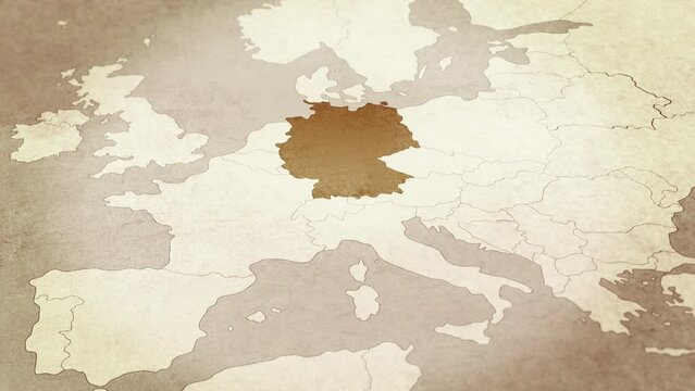 Vintage map showing Germany. From above zooming in.