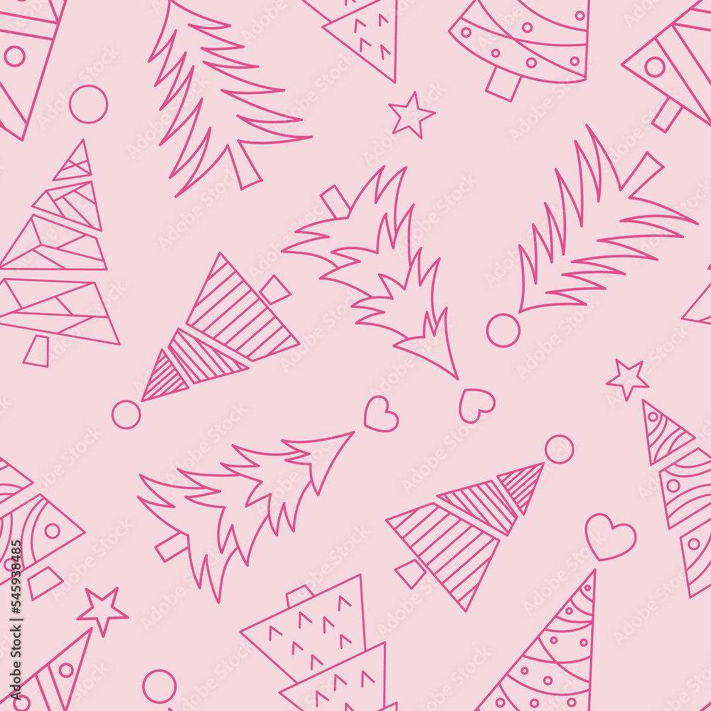 Poster pink christmas tree vector repeat pattern