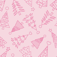 Pink christmas tree vector repeat pattern