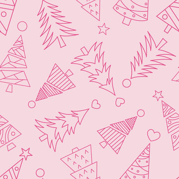 Pink Christmas Tree Vector Repeat Pattern