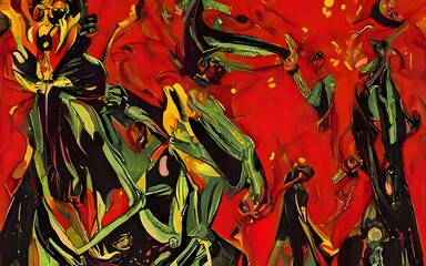contemporary abstract paintings on the art studio. Nonfigurative abstract paintings of the artistic colorful stains and strong brush texture
