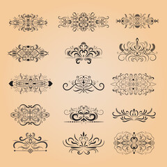 Vintage decorative brush elements set