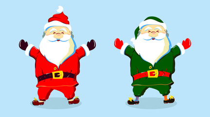 Santa Claus in different costumes for Christmas cards and posters